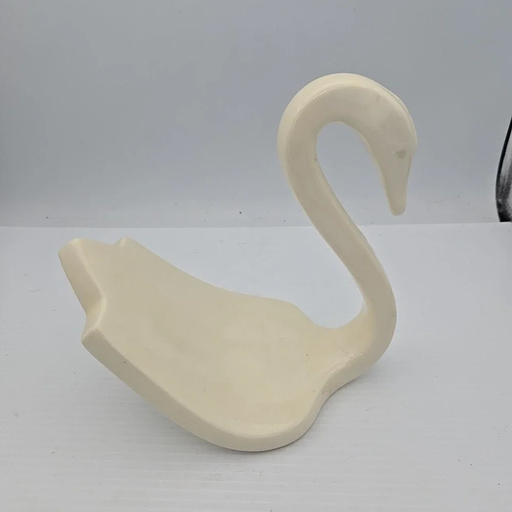 Cream Ivory Vintage‎ Ceramic Swan Soap Washcloth Paper Holder Bathroom Tray 7.5